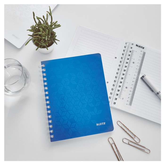 Notitieboek Leitz WOW A5 spiraal 160 pagina's lijn blauw