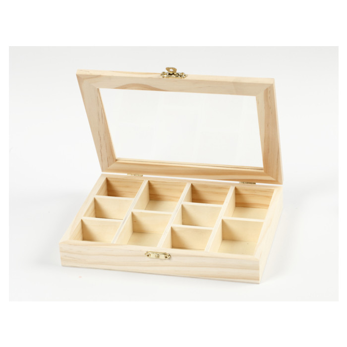 Doos Creativ Company 15.5x20.5x3.5cm hout met glazen deksel