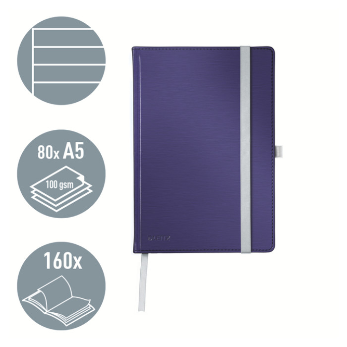 Notitieboek Leitz Style A5 lijn 160 pagina's 100gr blauw