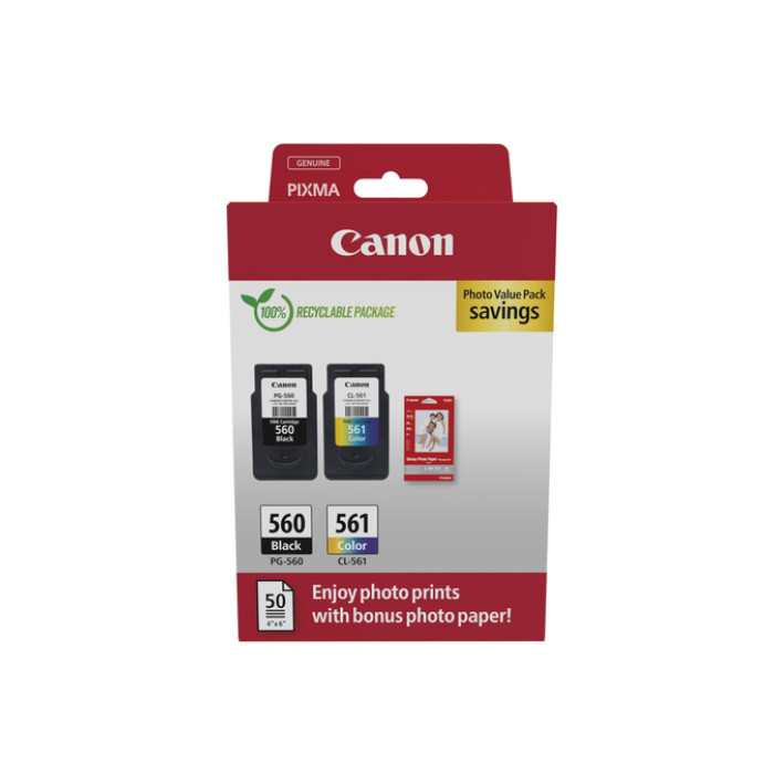 Inktcartridge Canon PG-560 CL-561 zw + kl + papier