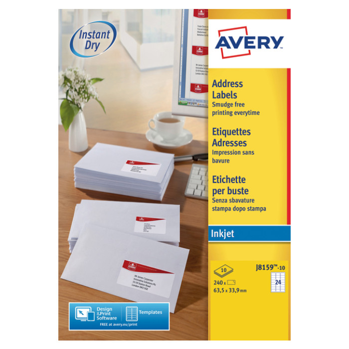 Etiket Avery J8159-10 63.5x33.9mm wit 240 stuks