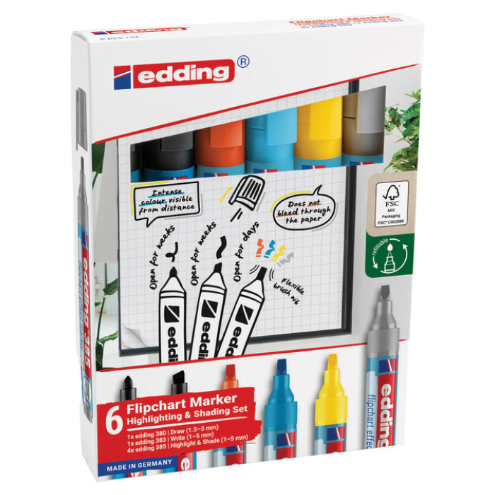 Viltstift edding 385 flipover incl 380 - 383  assorti 6 stuks