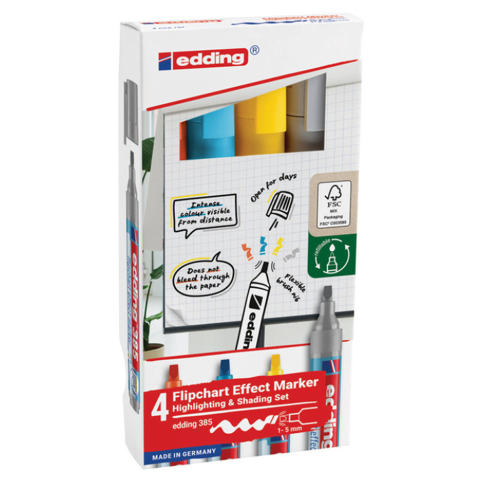 Viltstift edding 385 flipover penseelpunt assorti 4 stuks