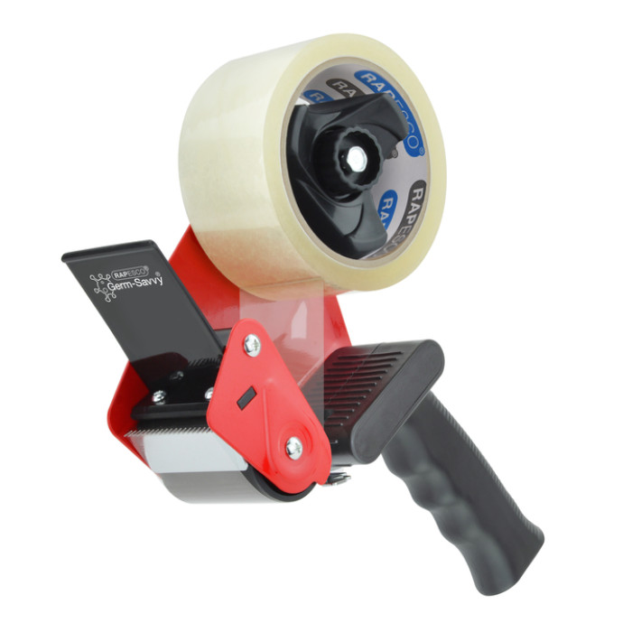Verpakkingstape dispenser Rapesco Germ-Savvy 960 antibacterieel met transparante tape zwart