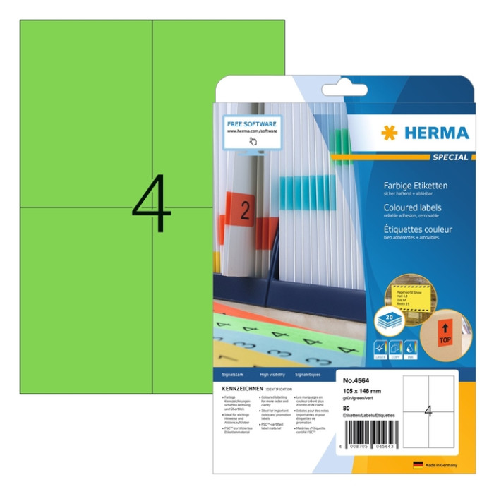 Etiket HERMA 4564 105x148mm groen 80 stuks