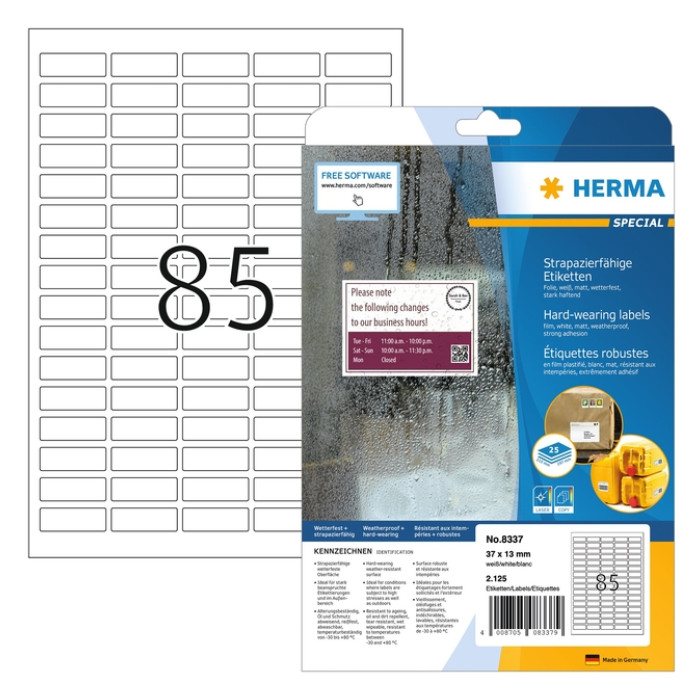 Etiket HERMA 8337 37x13mm weerbestendig wit 2125 stuks