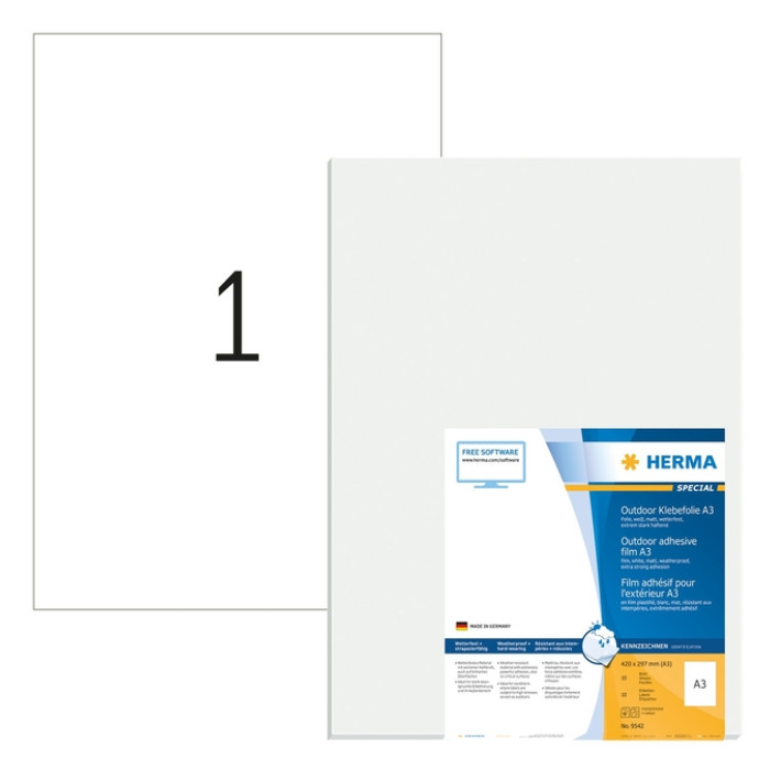 Etiket HERMA 9542 A3 297x420mm weerbestendig rekbaar wit 10 stuks