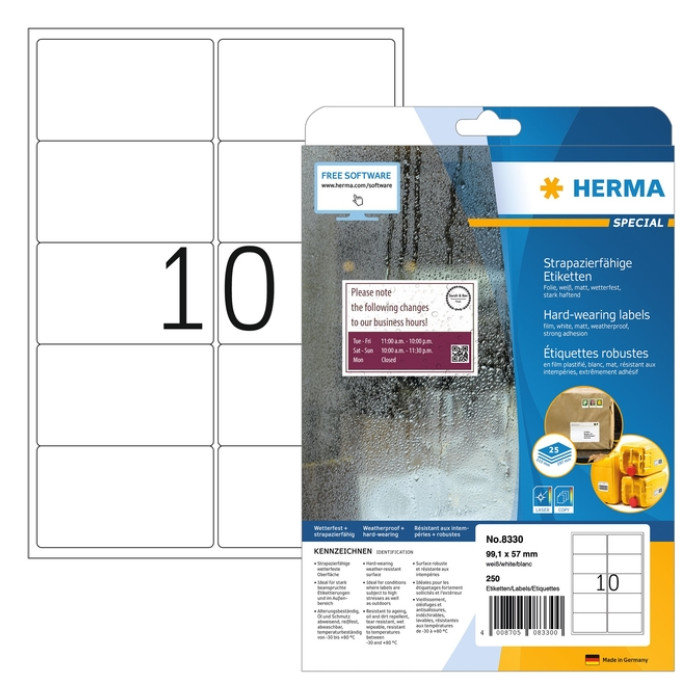 Etiket HERMA 8330 99.1x57mm weerbestendig wit 250 stuks