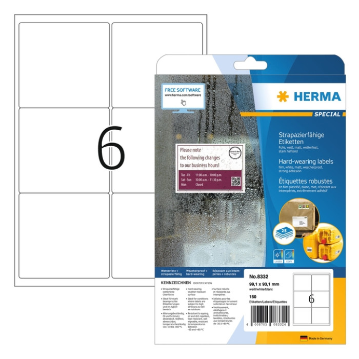 Etiket HERMA 8332 99.1x93.1mm weerbestendig wit 150 stuks
