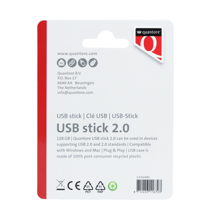 USB stick 2.0 Quantore USB-A 128GB zwart
