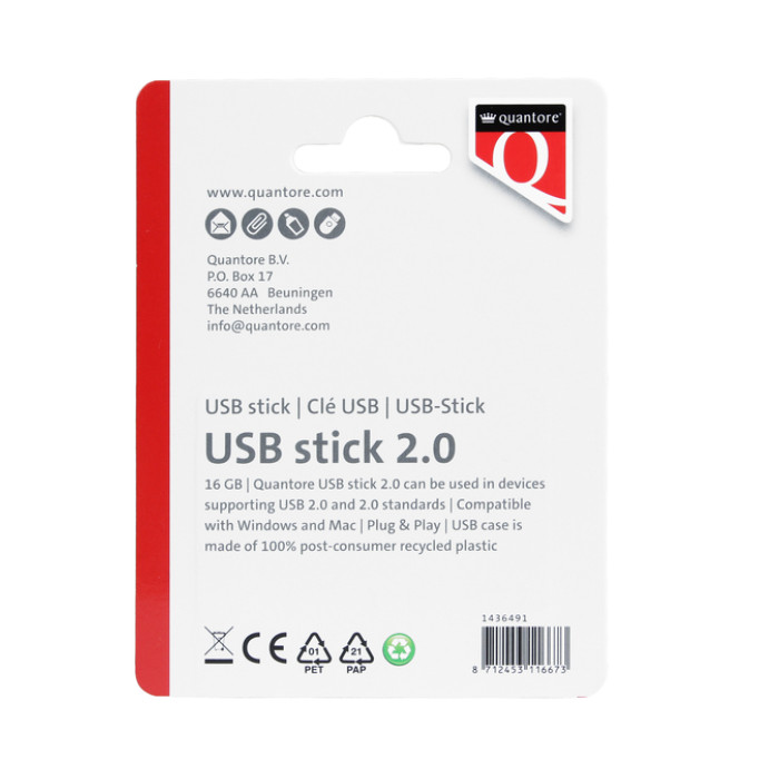 USB stick 2.0 Quantore USB-A 16GB zwart
