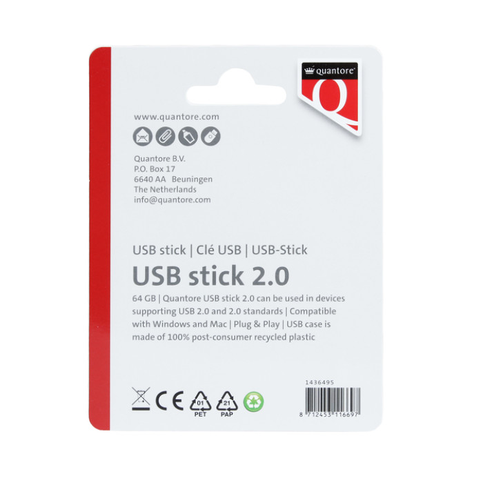 USB stick 2.0 Quantore USB-A 64GB zwart