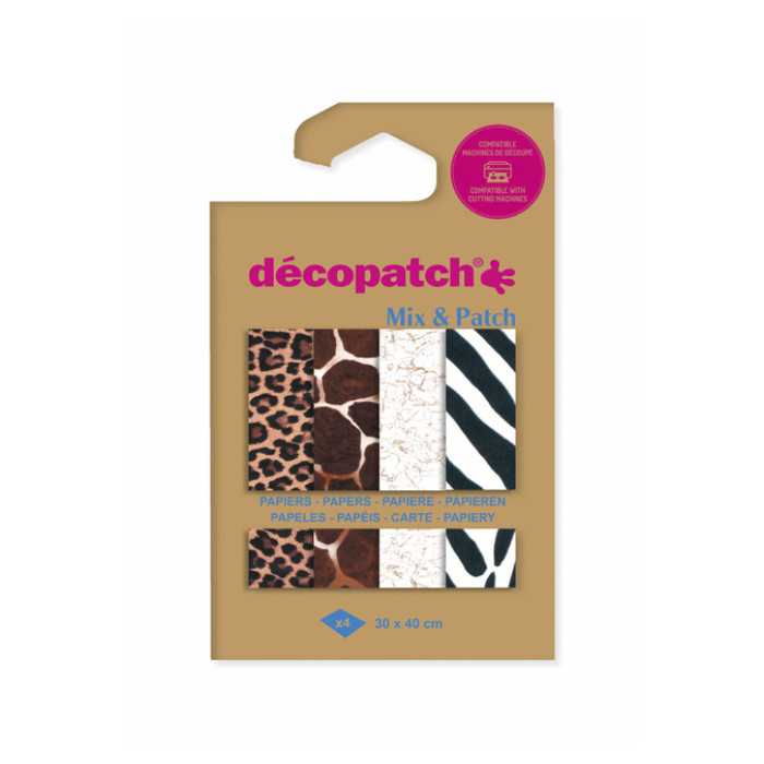Hobbypapier Décopatch 30x40cm set à 4 vel thema dierenhuid