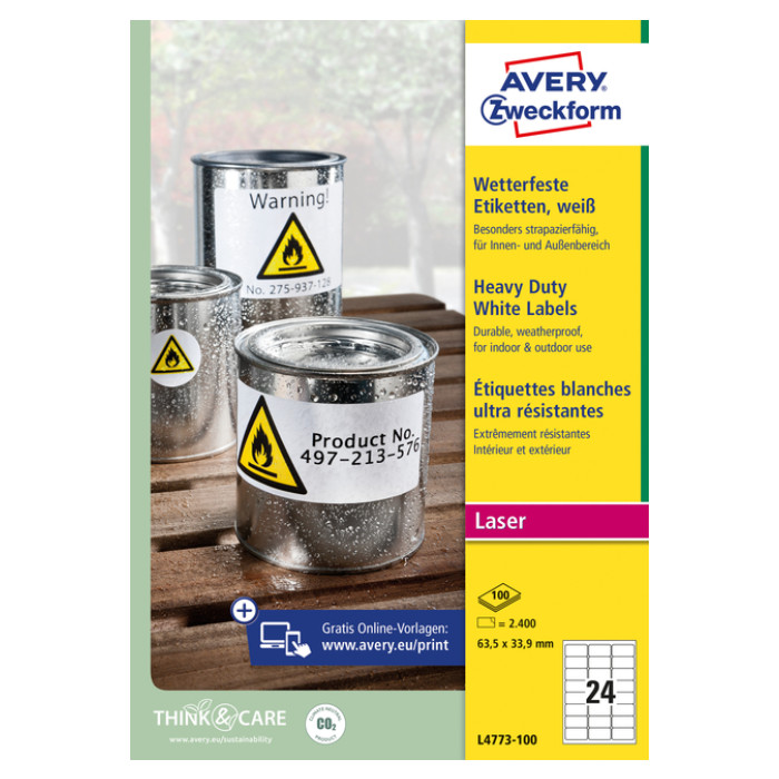 Etiket Avery L4773-100 63.5x33.9 2400 stuks