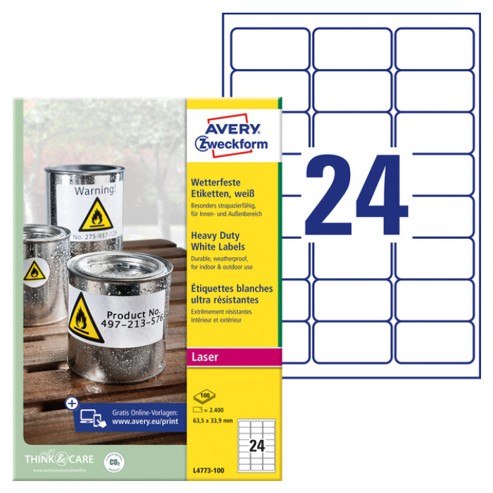 Etiket Avery L4773-100 63.5x33.9 2400 stuks