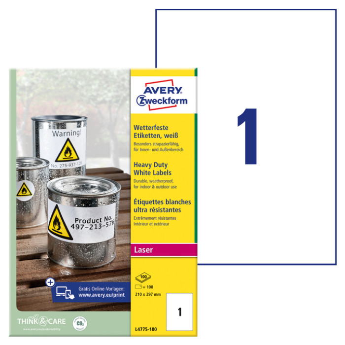 Etiket Avery L4775-100 210x297mm 100 stuks