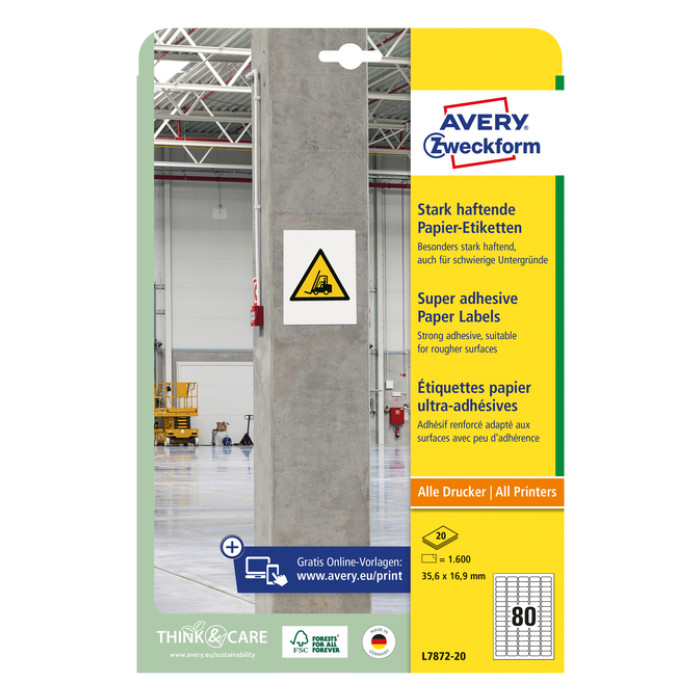 Etiket Avery L7872-20 35.6x16.9mm 1600 stuks