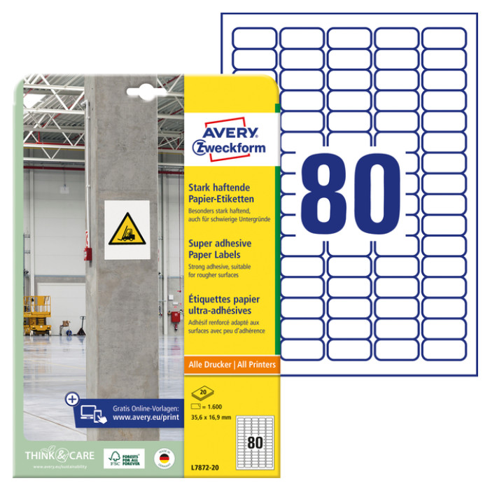 Etiket Avery L7872-20 35.6x16.9mm 1600 stuks