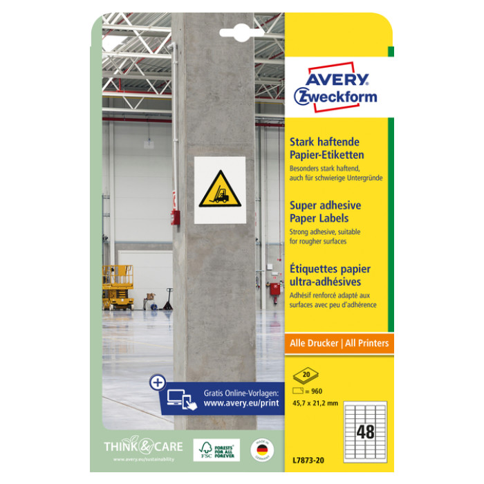 Etiket Avery L7873-20 45.7x21.2mm 960 stuks