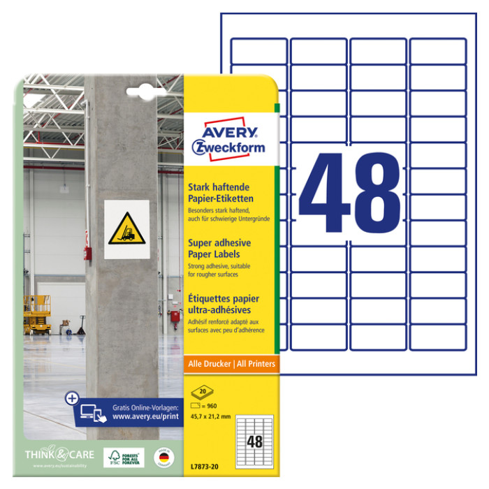 Etiket Avery L7873-20 45.7x21.2mm 960 stuks