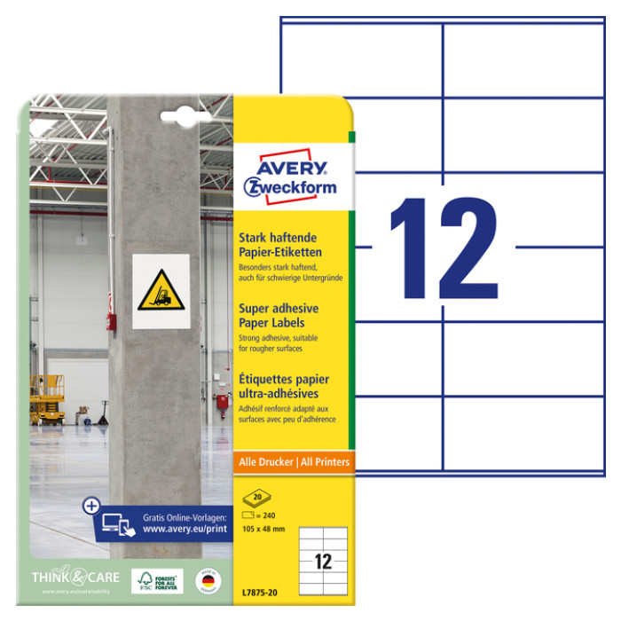 Etiket Avery L7875-20 105x48mm 240 stuks