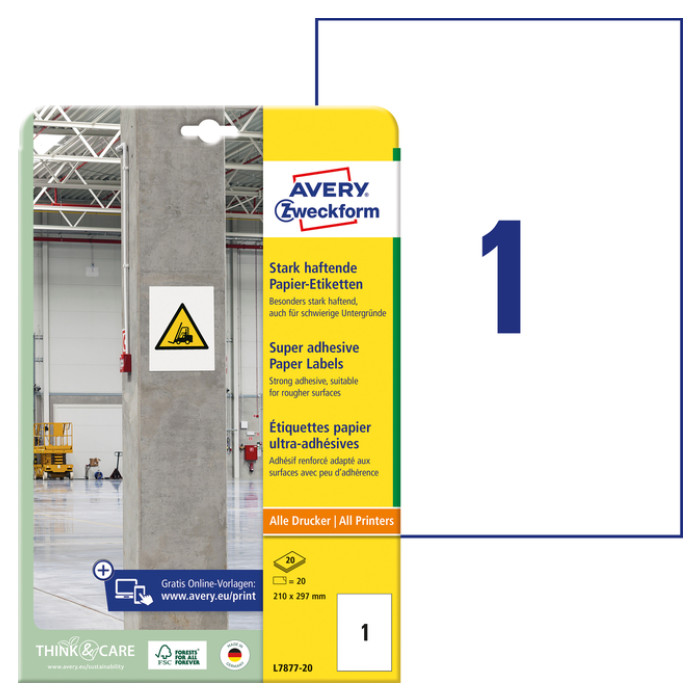 Etiket Avery L7877-20 210x297mm 20 stuks