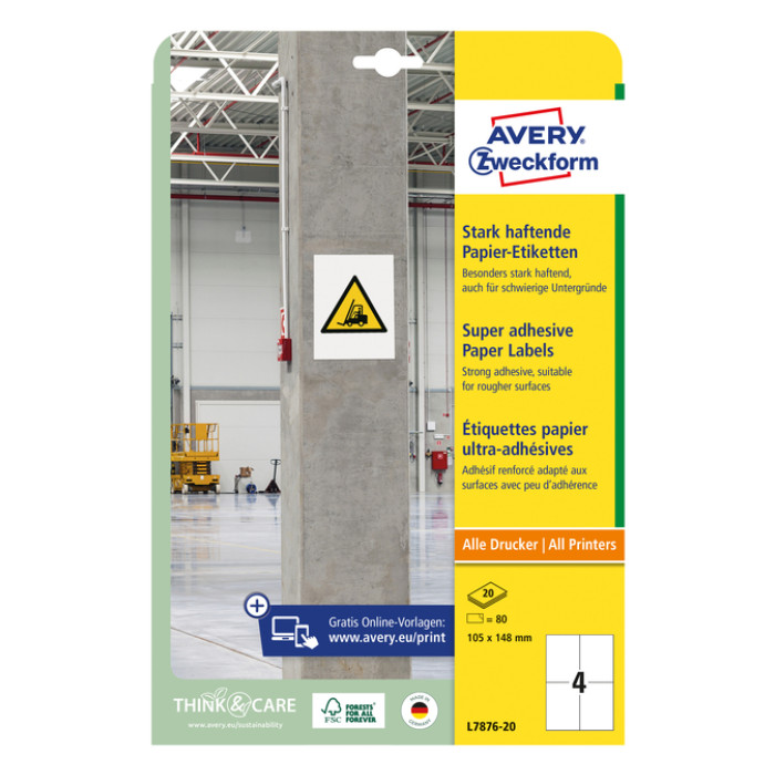 Etiket Avery L7876-20 105x148mm 80 stuks