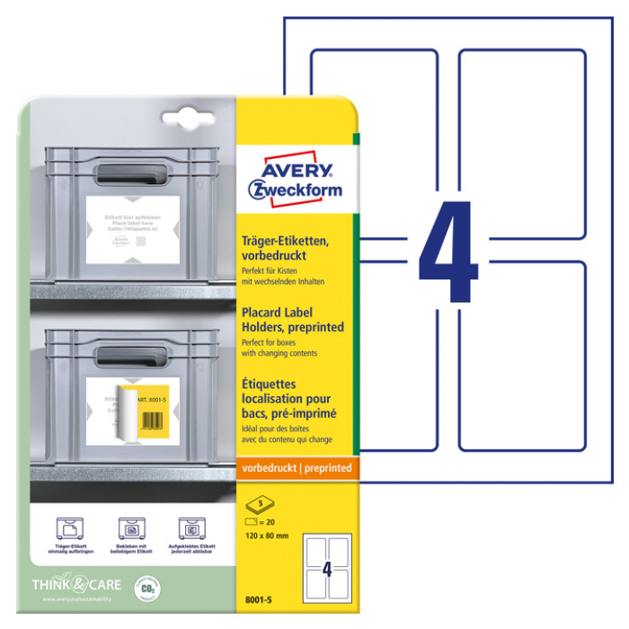 Positioneeretiket Avery 8001 120x80mm bedrukt 20 stuks