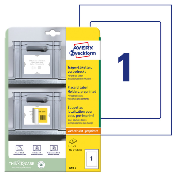 Positioneeretiket Avery 8003 220x160mm bedrukt 5 stuks