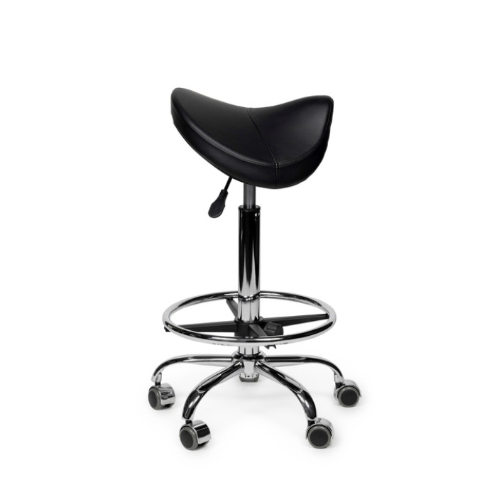 Zadelkruk Office Premium standaard met voetring harde wielen zw