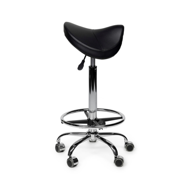 Zadelkruk Office Premium hoog met voetring harde wielen zw