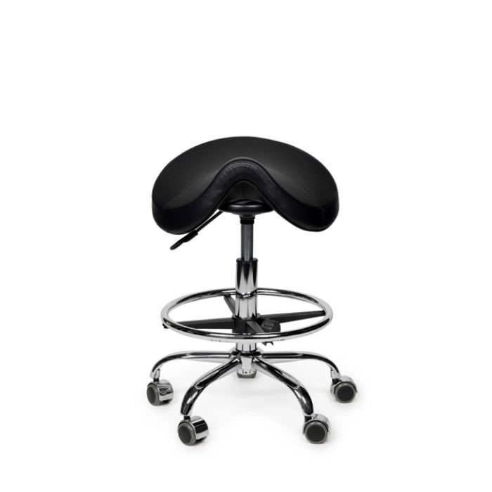 Zadelkruk Office Premium laag met voetring harde wielen zw