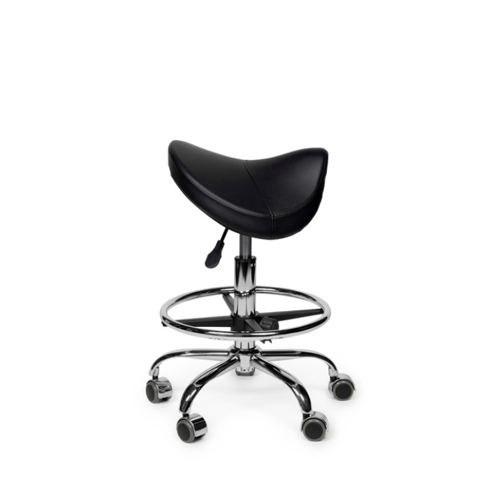 Zadelkruk Office Premium laag met voetring harde wielen zw