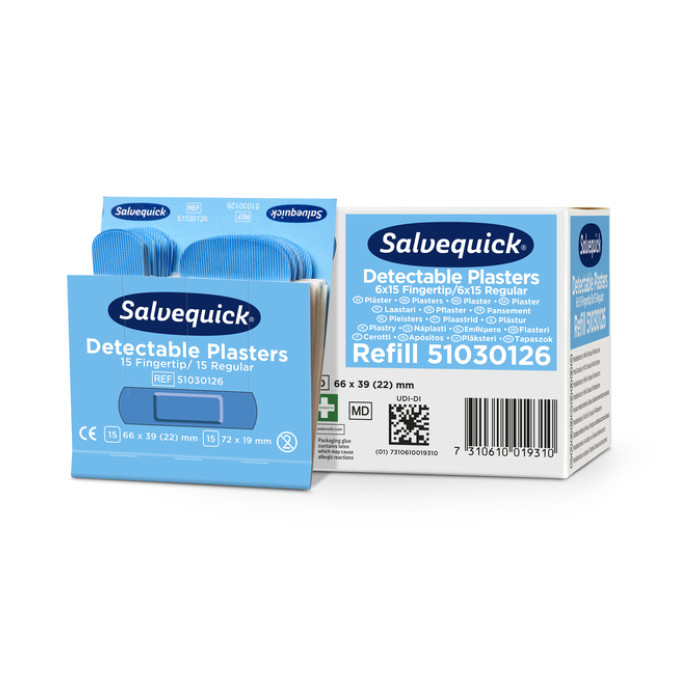 Pleisters Salvequick blauw detectabel mix 6x 30 stuks