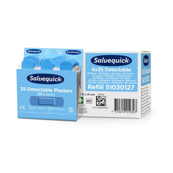 Pleisters Salvequick blauw detectable refill 6x 35 stuks