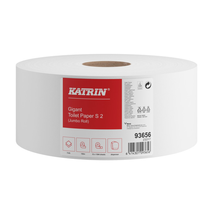 Toiletpapier Katrin Gigant S jumbo klein 2-laags 150m wit 93656