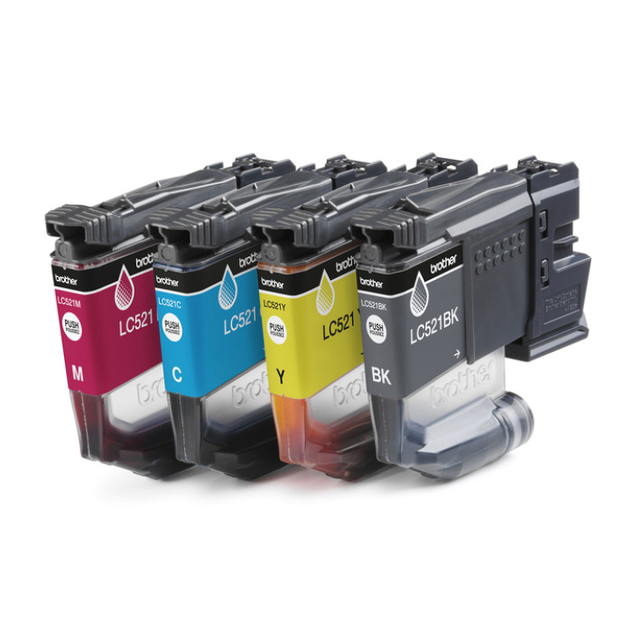 Inktcartridge Brother LC-521 zwart + 3 kleuren