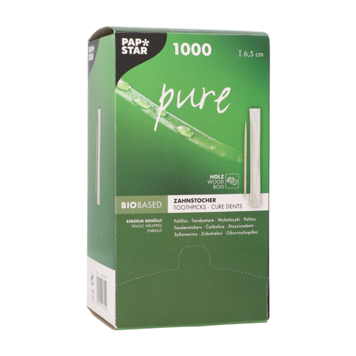 Tandenstoker Papstar Pure per stuk verpakt dispenser à 1000 stuks hout