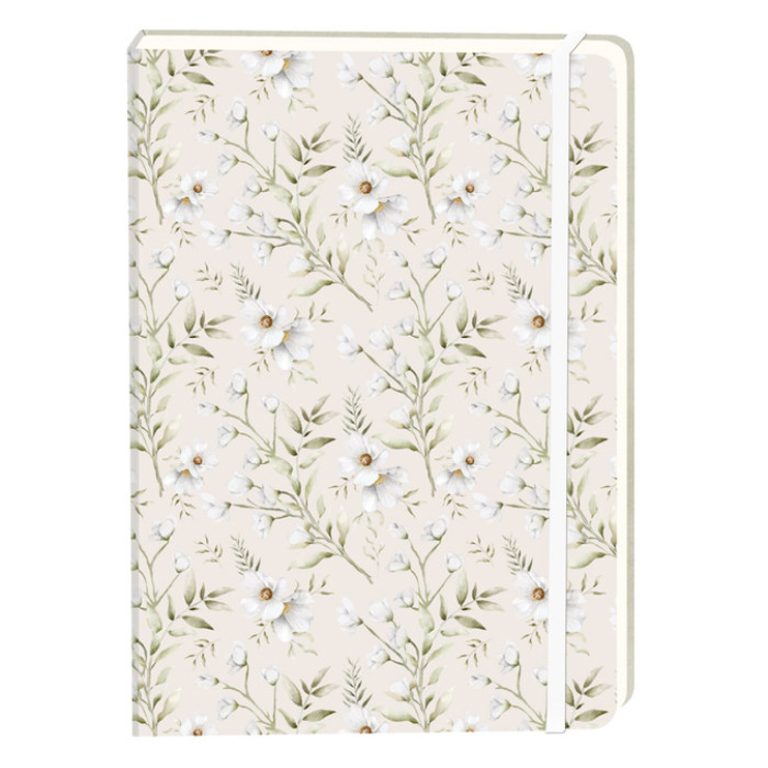 Notitieboek witte bloemen A5 lijn 92 pagina's softcover creme