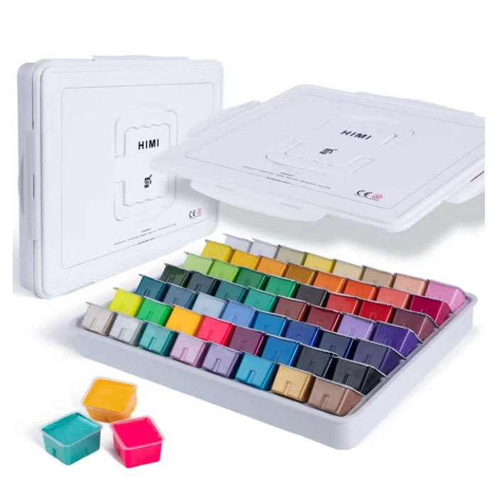 Gouache HIMI 56 kleuren 30gr inclusief neon en matellic opbergbox wit