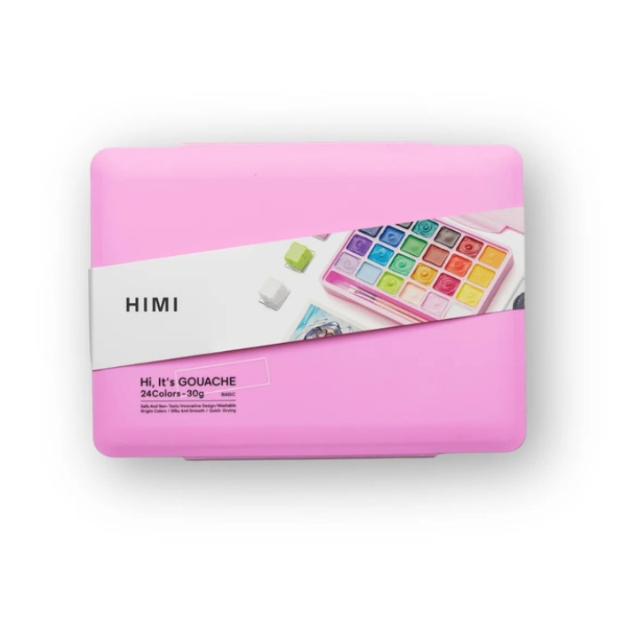 Gouache HIMI 24 kleuren 30gr opbergbox roze