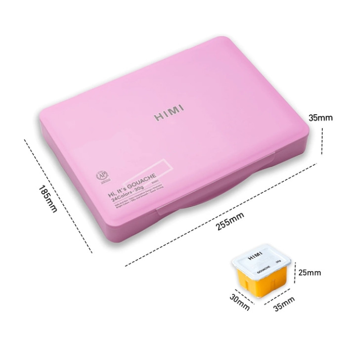 Gouache HIMI 24 kleuren 30gr opbergbox roze