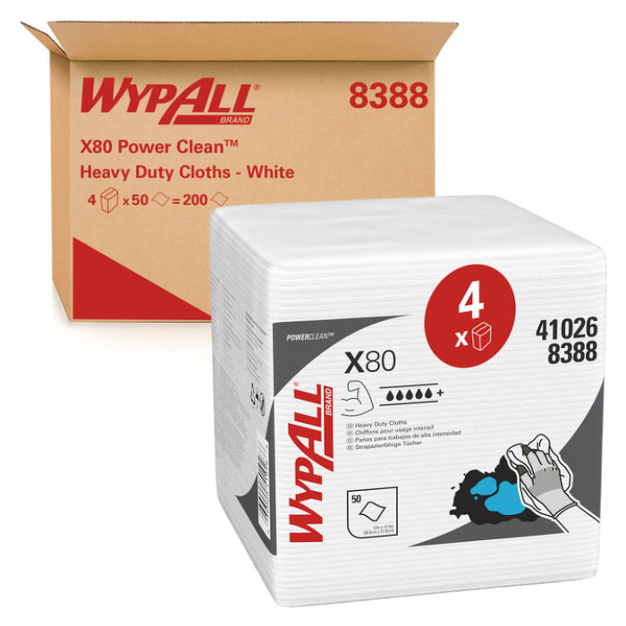 Poetsdoek WypAll X80 PowerClean 305x317mm 4x50vel wit 8388