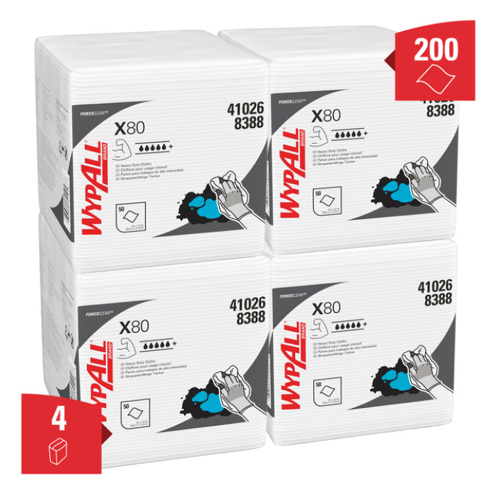 Poetsdoek WypAll X80 PowerClean 305x317mm 4x50vel wit 8388