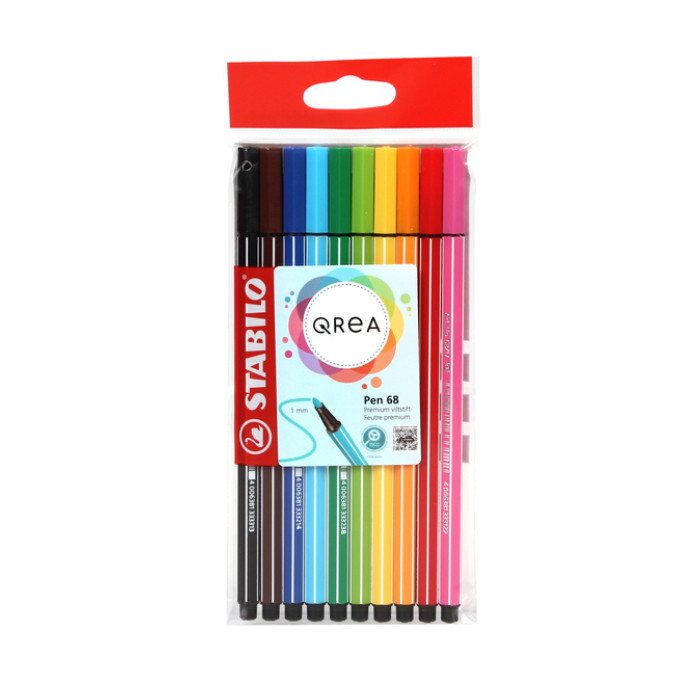 Viltstift STABILO Pen 68/10 Qrea Edition medium assorti 10 stuks