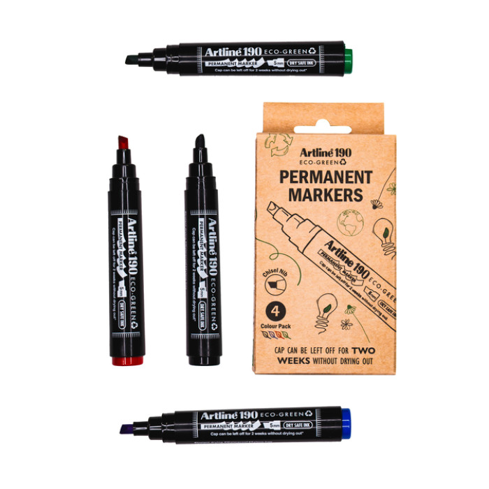 Permanent marker Artline 190  Dry Safe Eco schuin 2-5mm assorti 4st