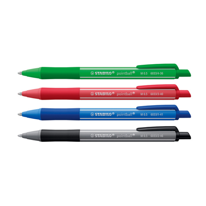 Balpen STABILO pointball colorful medium assorti blister à 4 stuks