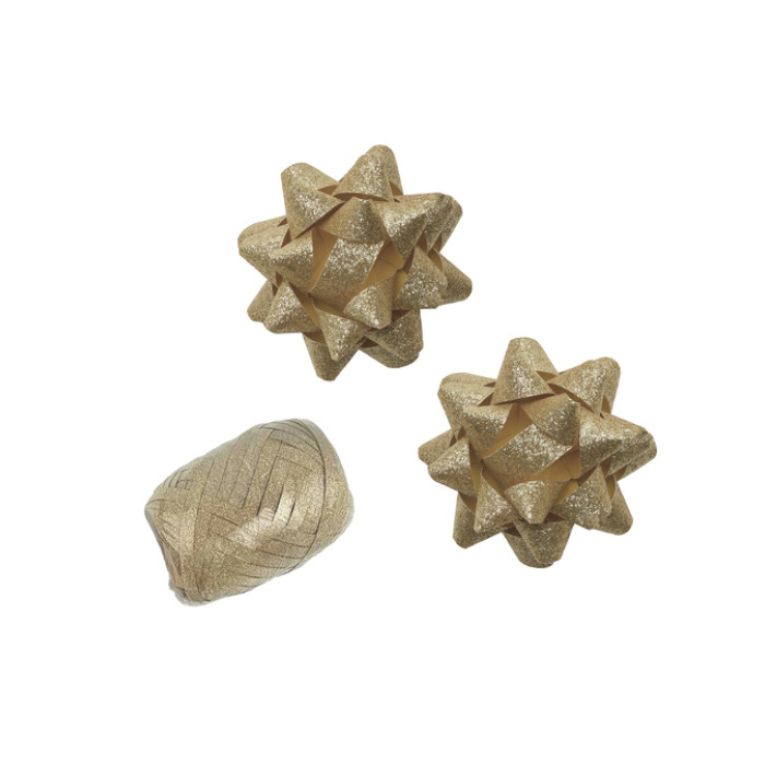 Cadeaulint Polyband en 2 rozetten goud glitter