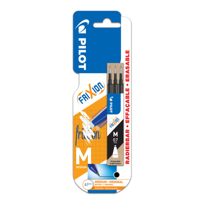 Rollerpenvulling Pilot friXion medium zwart blister à 3 stuks