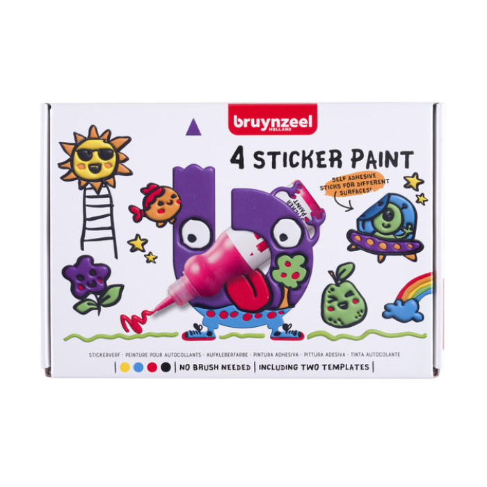 Stickerverf Bruynzeel met 2 sjablonen assorti 4 stuks